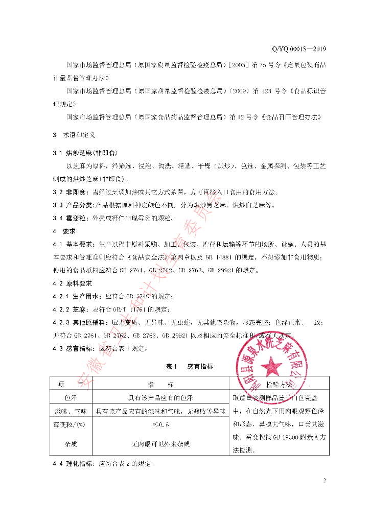 Q/YQ 0001S-2019 标准预览
