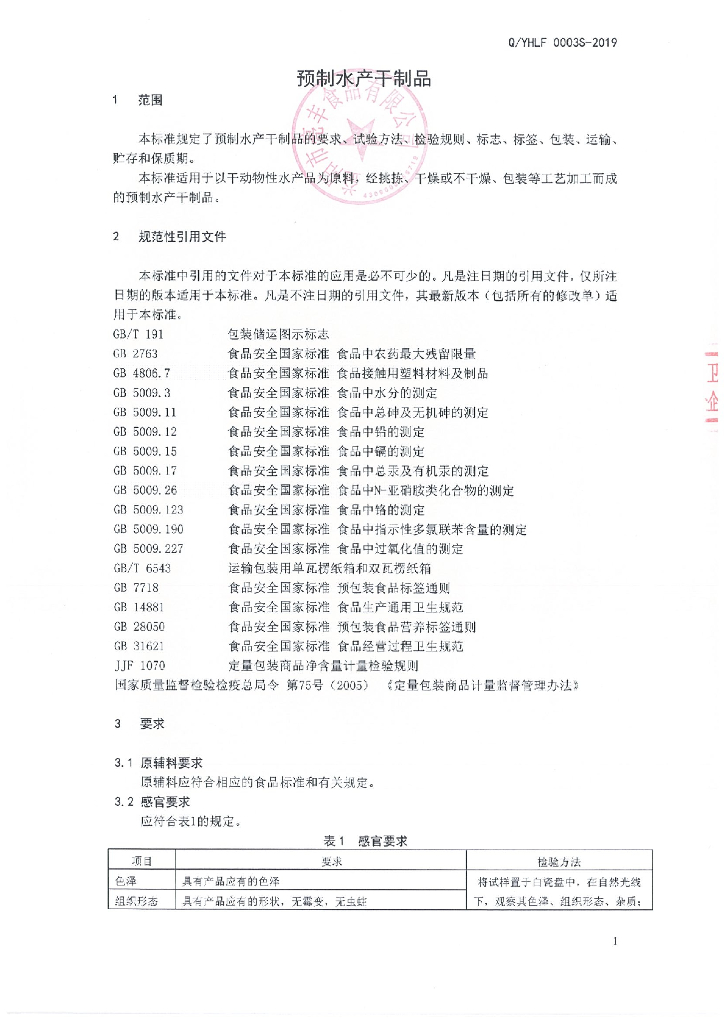 Q/YHLF 0003S-2019 标准预览