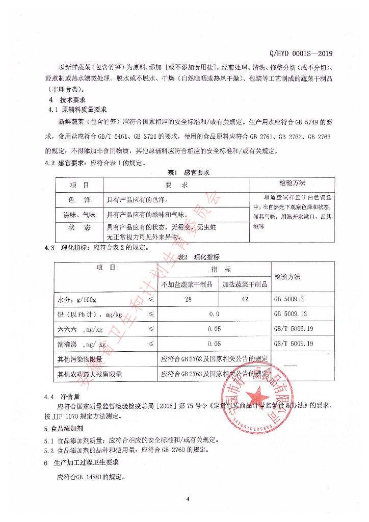 Q/HYD 0001S-2019 标准预览