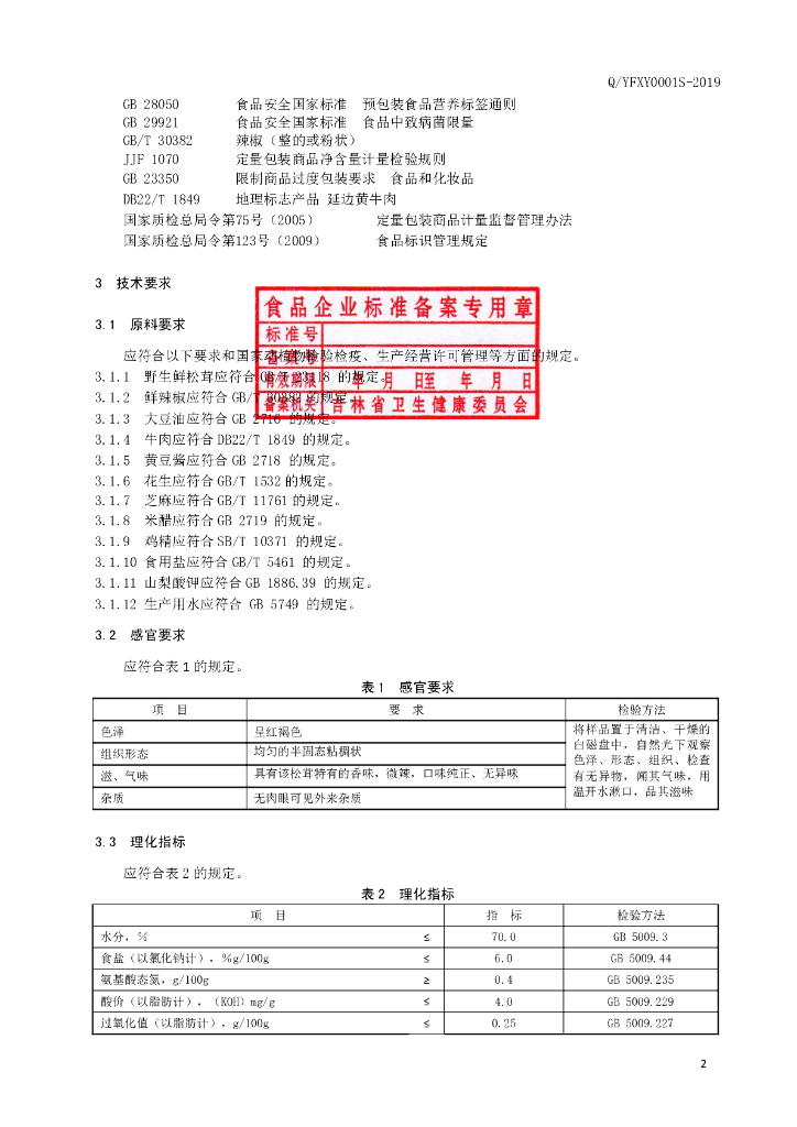 Q/YFXY 0001S-2019 标准预览