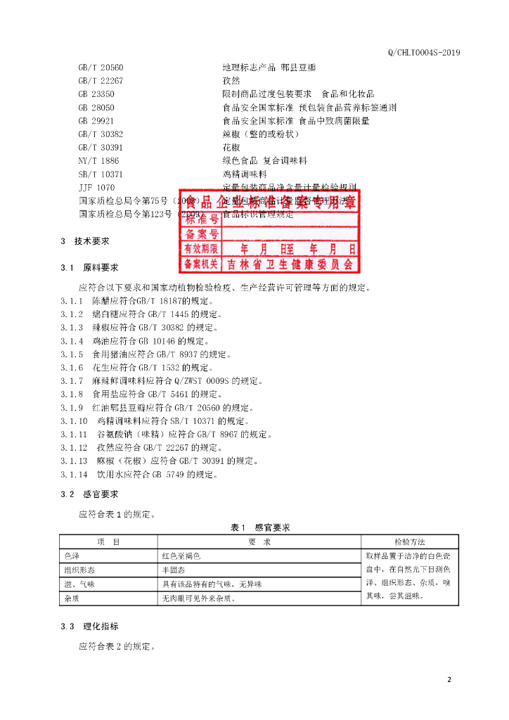 Q/CHLT 0004S-2019 标准预览