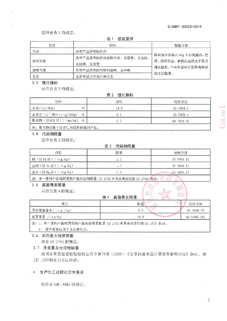 Q/ANRY 0001S-2019 标准预览