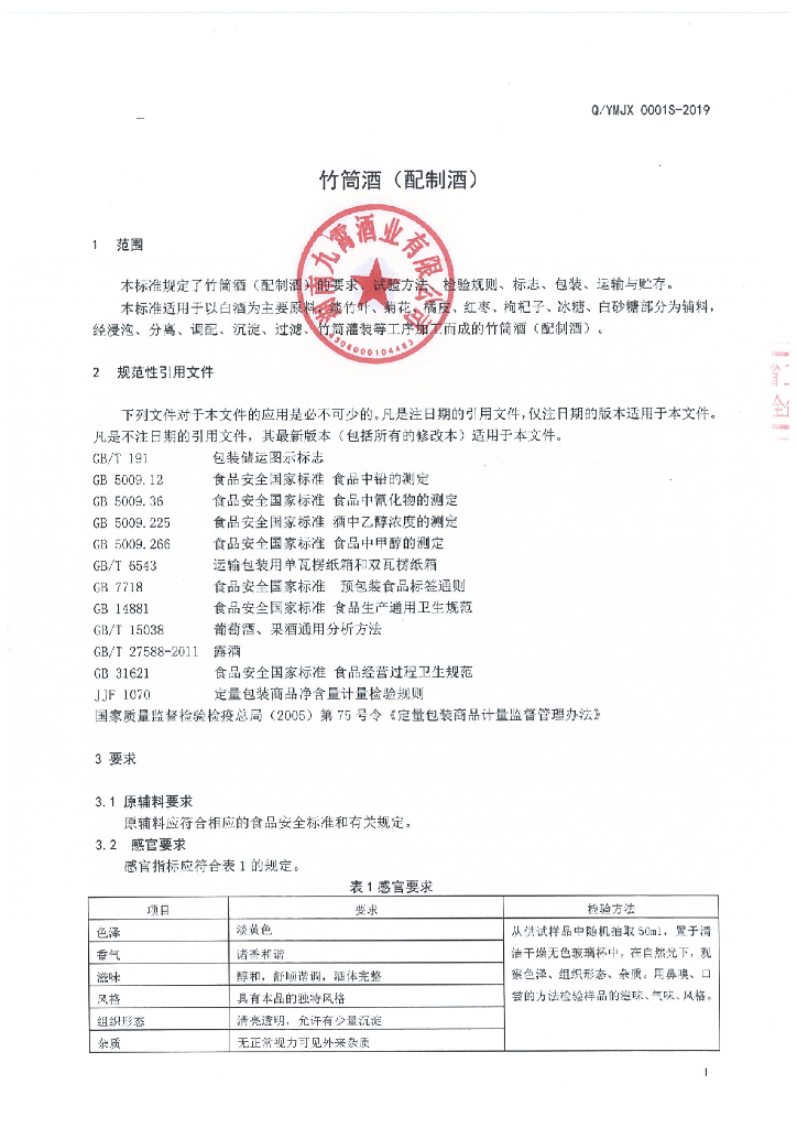 Q/YMJX 0001S-2019 标准预览