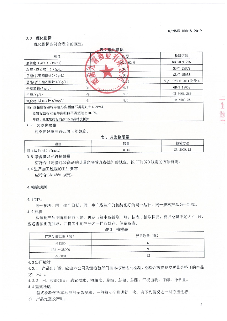 Q/YMJX 0001S-2019 标准预览