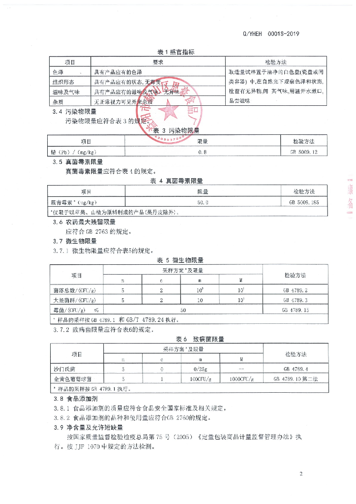 Q/YHEH 0001S-2019 标准预览