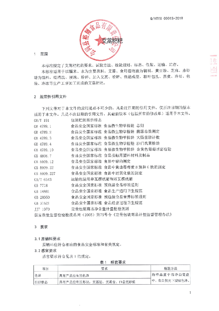 Q/HTYX 0001S-2019 标准预览