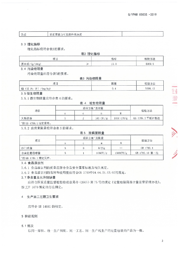 Q/YPHW 0003S-2019 标准预览