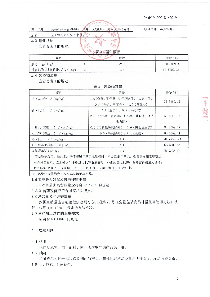 Q/YHYP 0001S-2019 标准预览