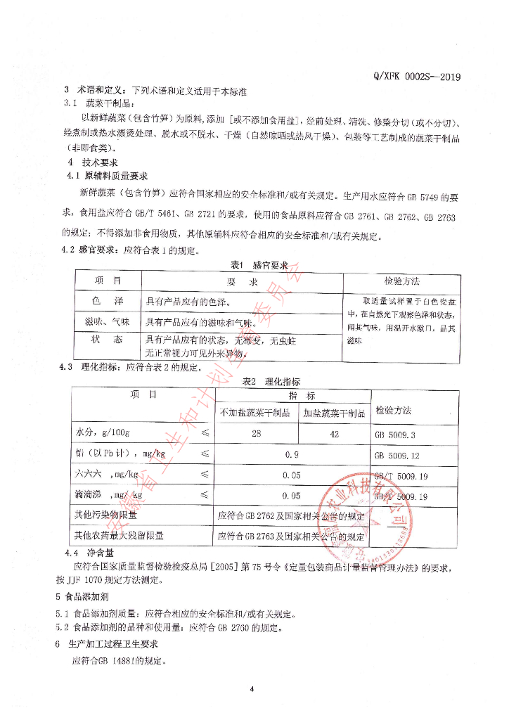 Q/XFK 0002S-2019 标准预览