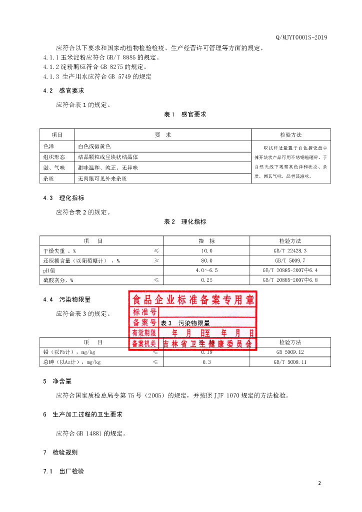Q/MJYT 0001S-2019 标准预览