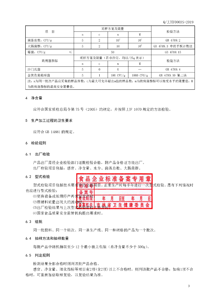 Q/JJXY 0003S-2019 标准预览