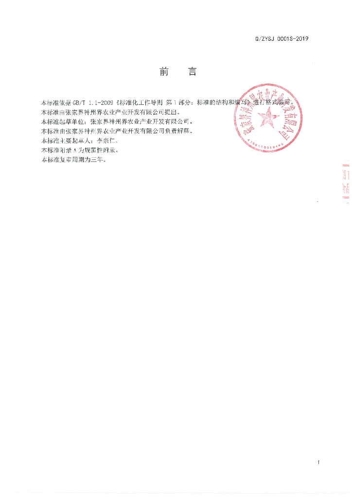 Q/ZYSJ 0001S-2019 标准预览