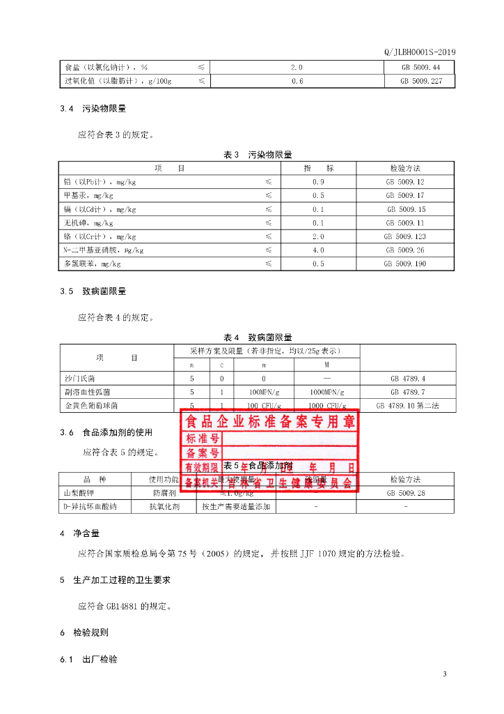 Q/JLBH 0001S-2019 标准预览