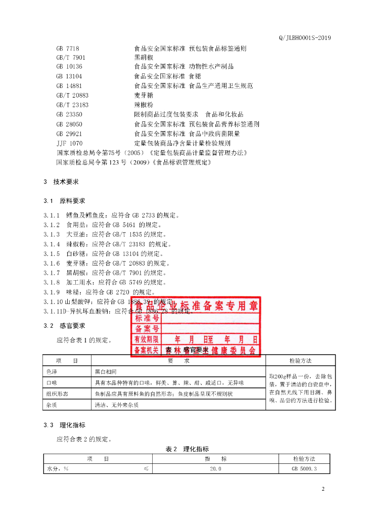 Q/JLBH 0001S-2019 标准预览