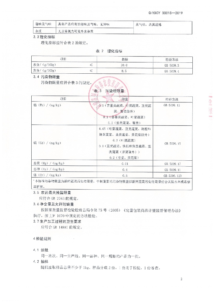 Q/HXCY 0001S-2019 标准预览
