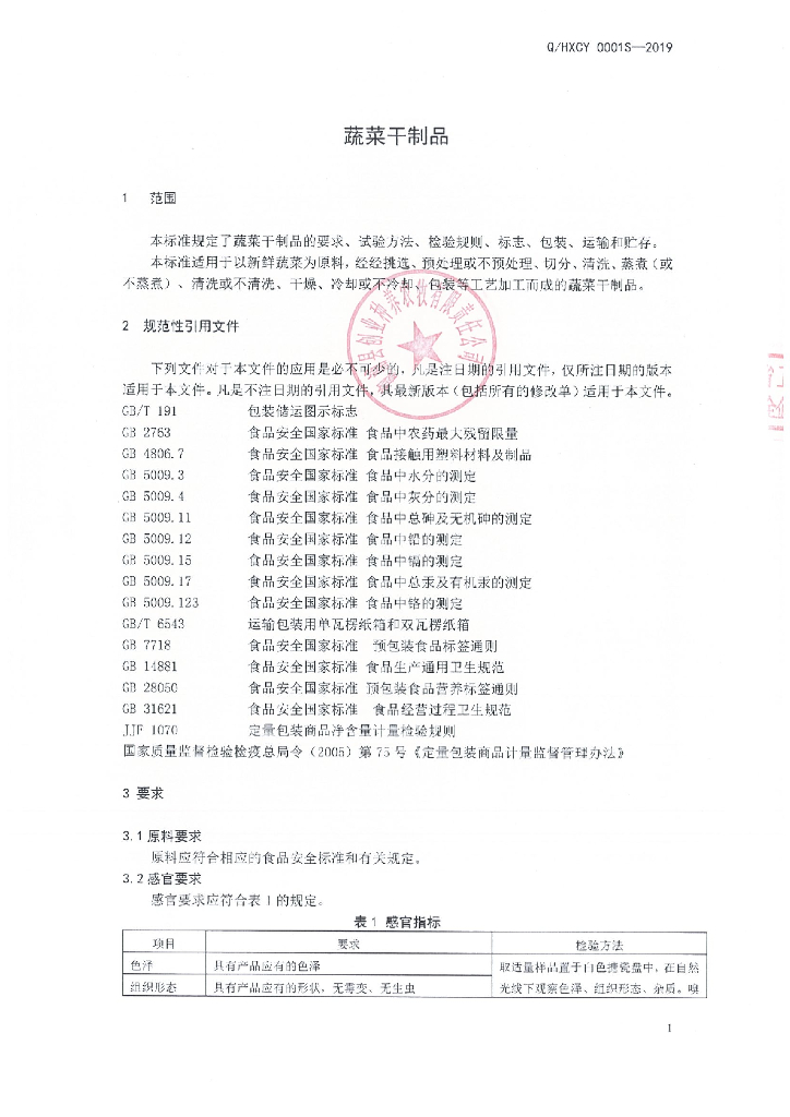 Q/HXCY 0001S-2019 标准预览