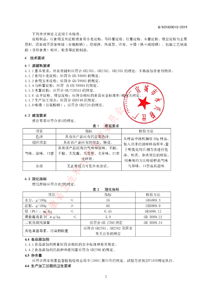 Q/XCYX 0001S-2019 标准预览