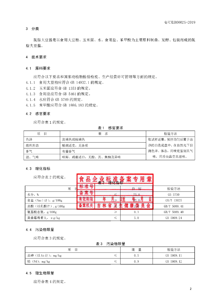 Q/CXLB 0002S-2019 标准预览