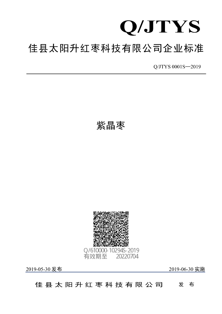 Q/JTYS 0001S-2019 标准预览