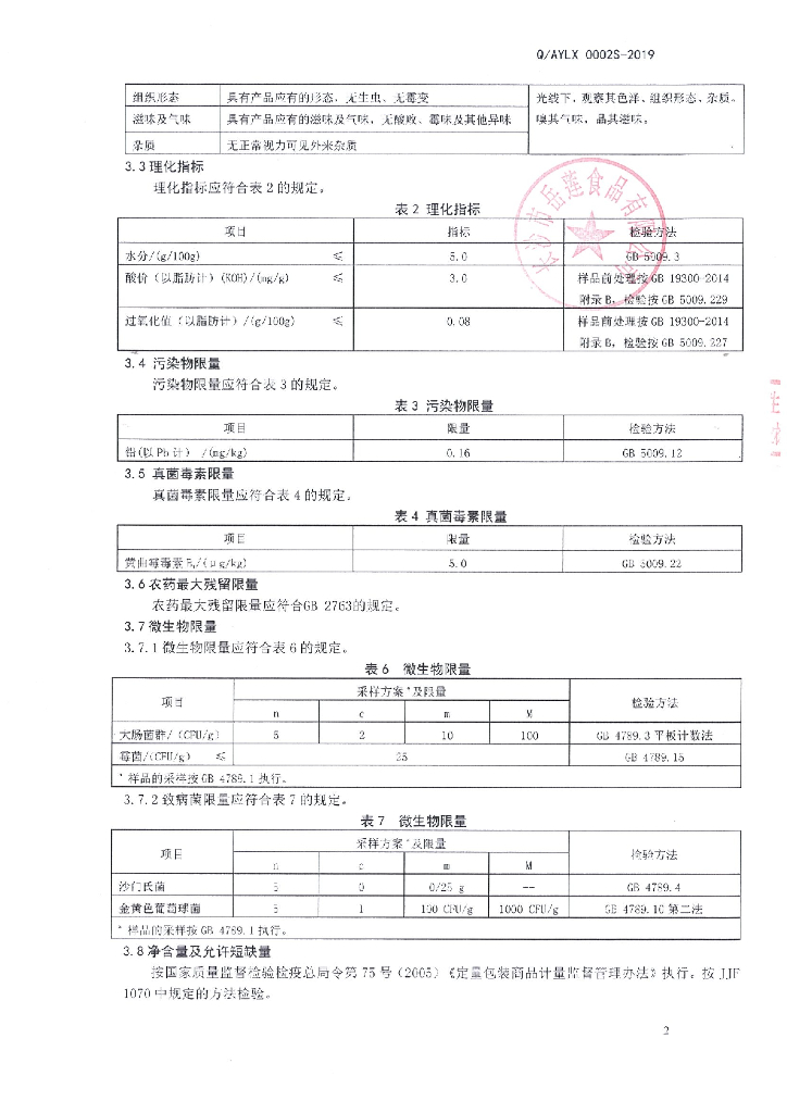 Q/AYLX 0002S-2019 标准预览