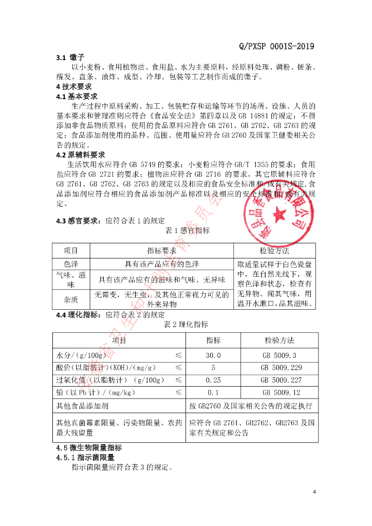 Q/PXSP 0001S-2019 标准预览