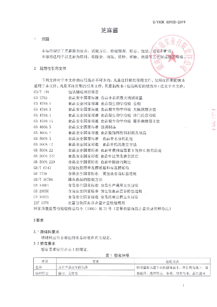 Q/YXCK 0010S-2019 标准预览