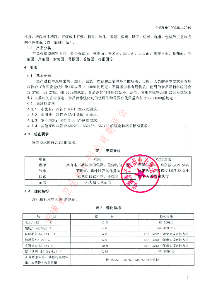 Q/FZLMY 0003S-2019 标准预览