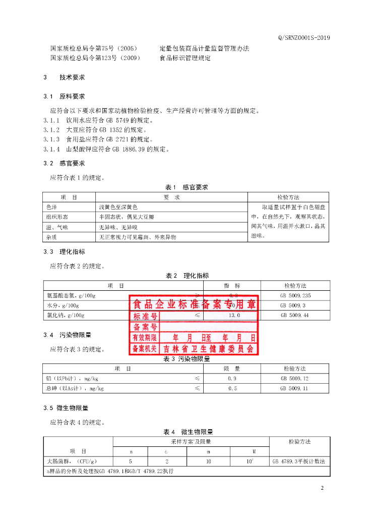 Q/SRNZ 0001S-2019 标准预览