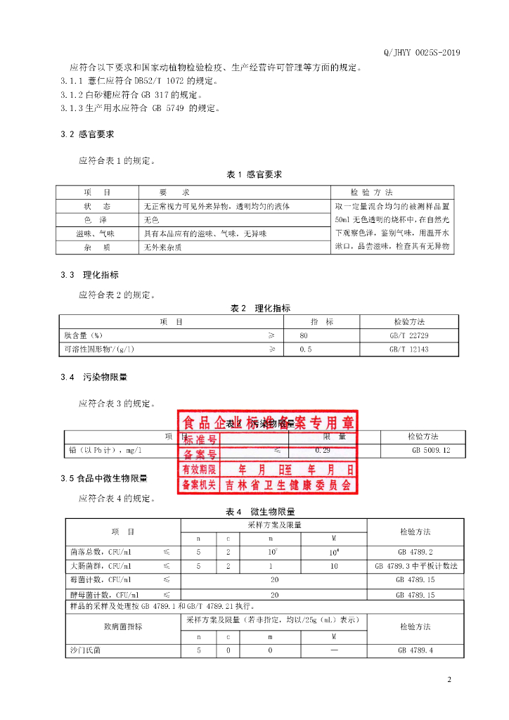 Q/JHYY 0025S-2019 标准预览