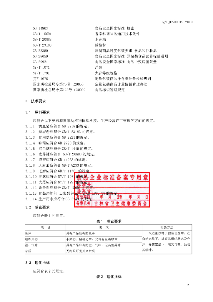 Q/LJFS 0001S-2019 标准预览