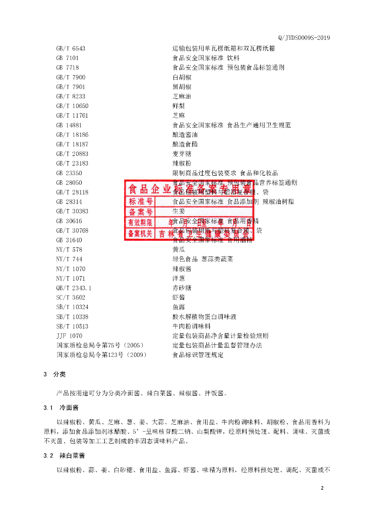 Q/JYDS 0009S-2019 标准预览