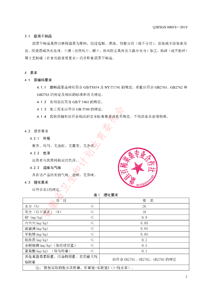 Q/BXGS 0001S-2019 标准预览
