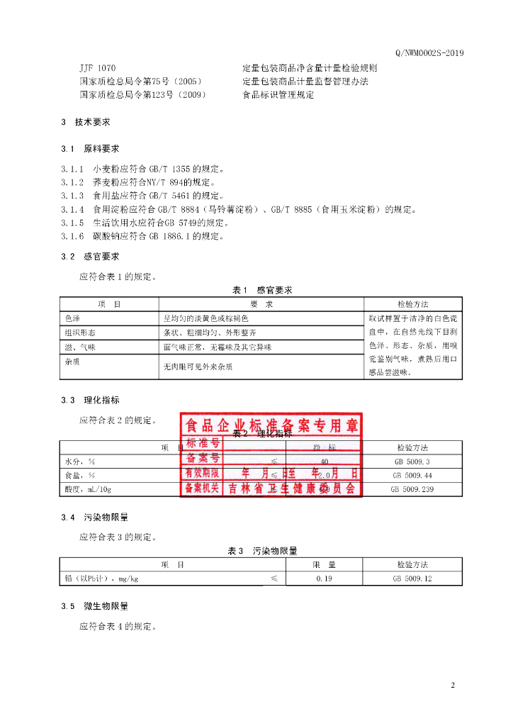 Q/NWM 0002S-2019 标准预览