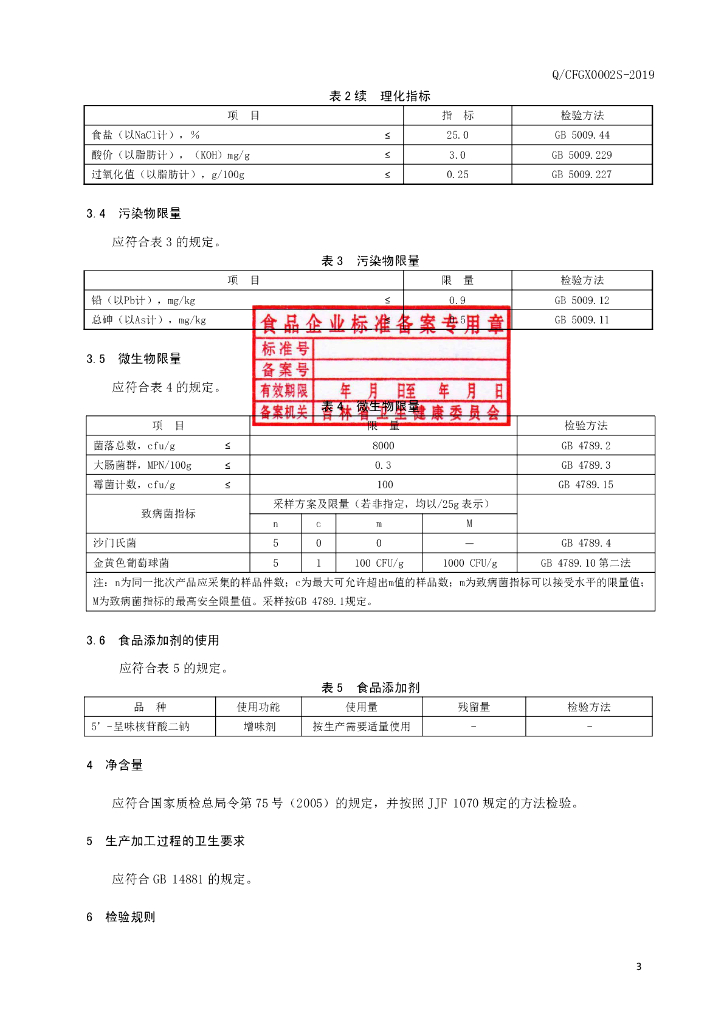 Q/CFGX 0002S-2019 标准预览