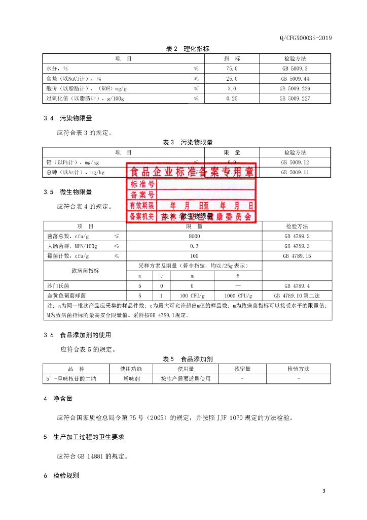 Q/CFGX 0003S-2019 标准预览