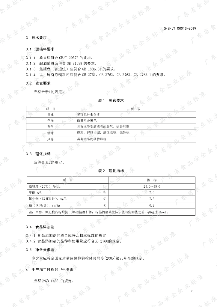Q/MFJY 0001S-2019 标准预览