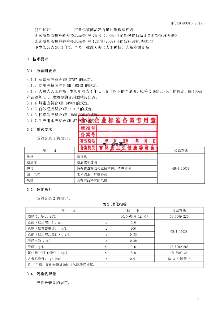Q/JCBS 0001S-2019 标准预览