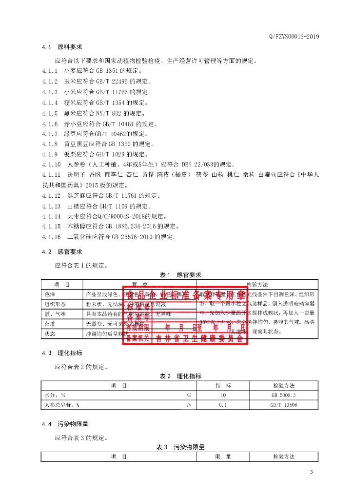 Q/FZYS 0001S-2019 标准预览