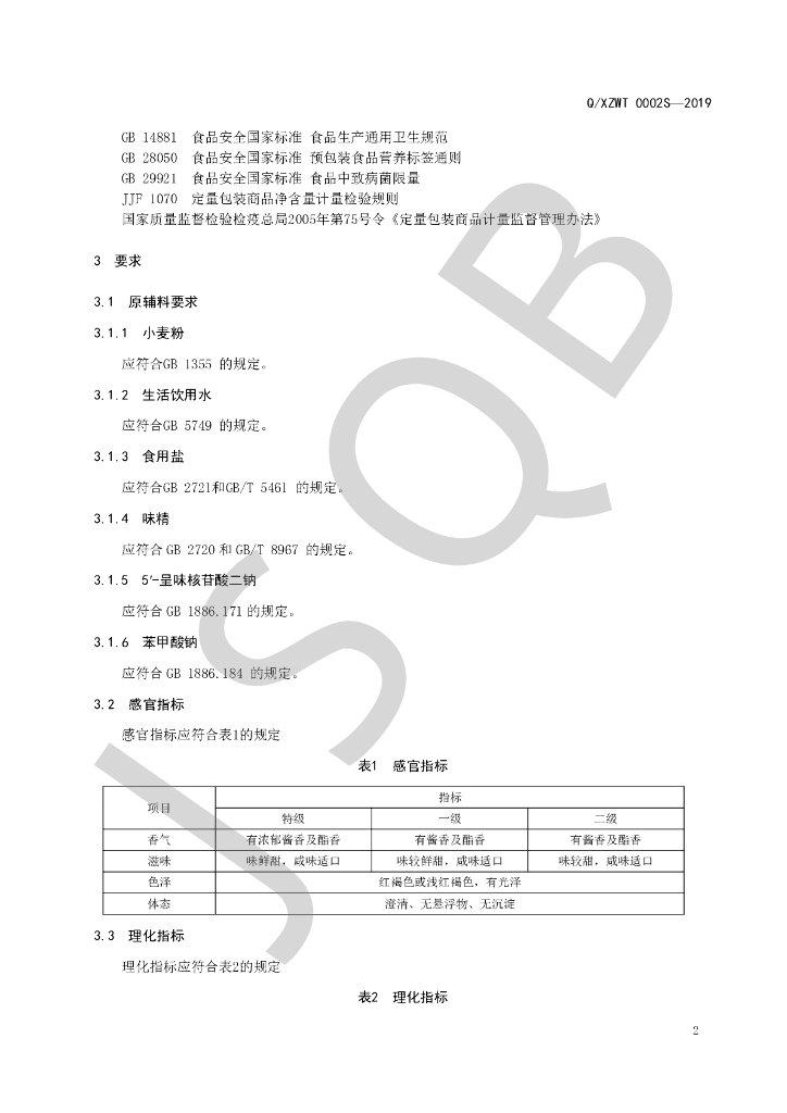 Q/XZWT 0002S-2019 标准预览