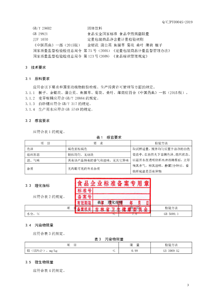 Q/CJPY 0004S-2019 标准预览
