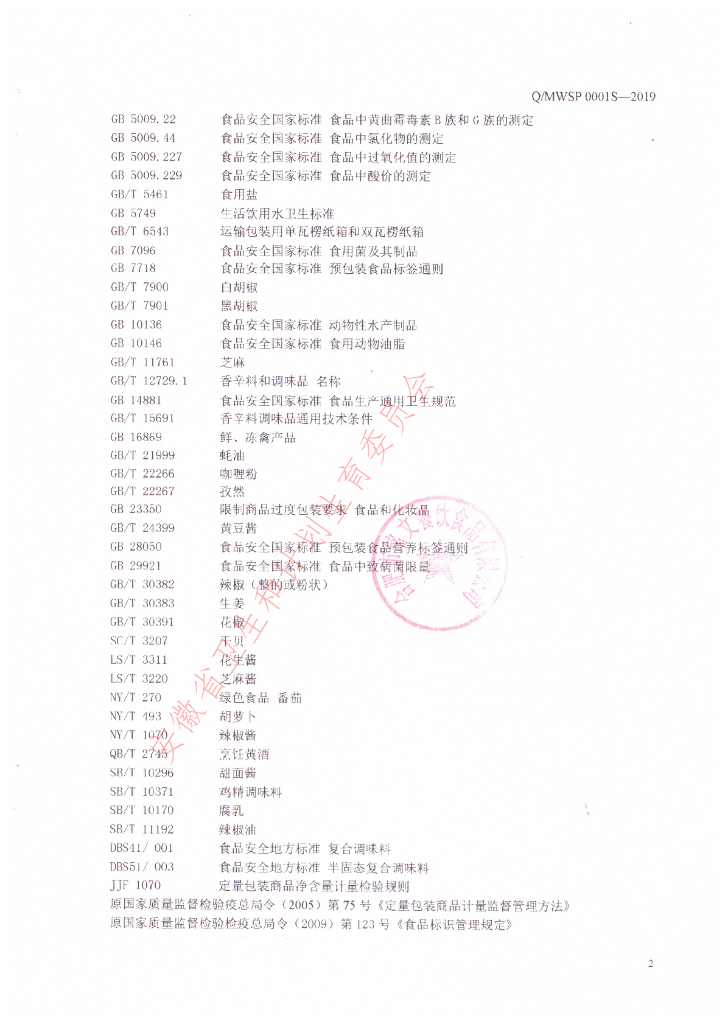 Q/MWSP 0001S-2019 标准预览