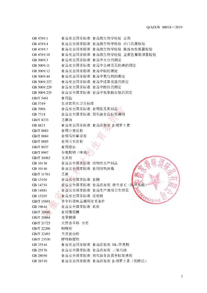 Q/AJXW 0001S-2019 标准预览