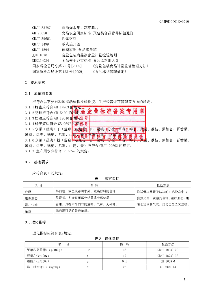 Q/JFHC 0001S-2019 标准预览
