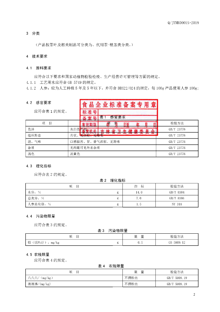 Q/JYMK 0001S-2019 标准预览