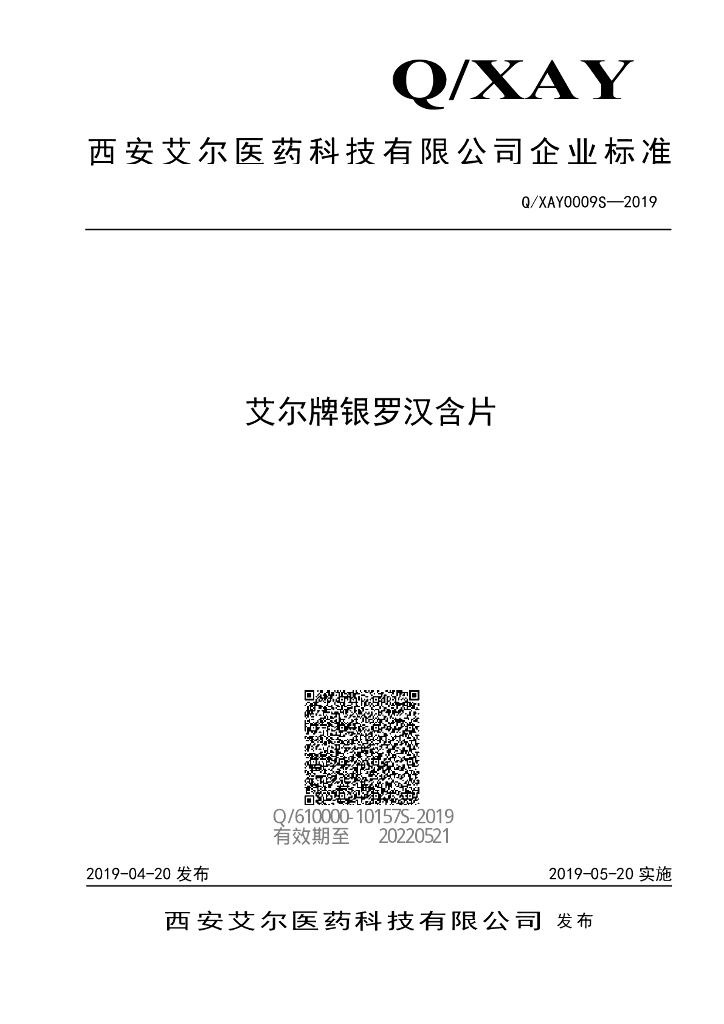 Q/XAY 0009S-2019 标准预览