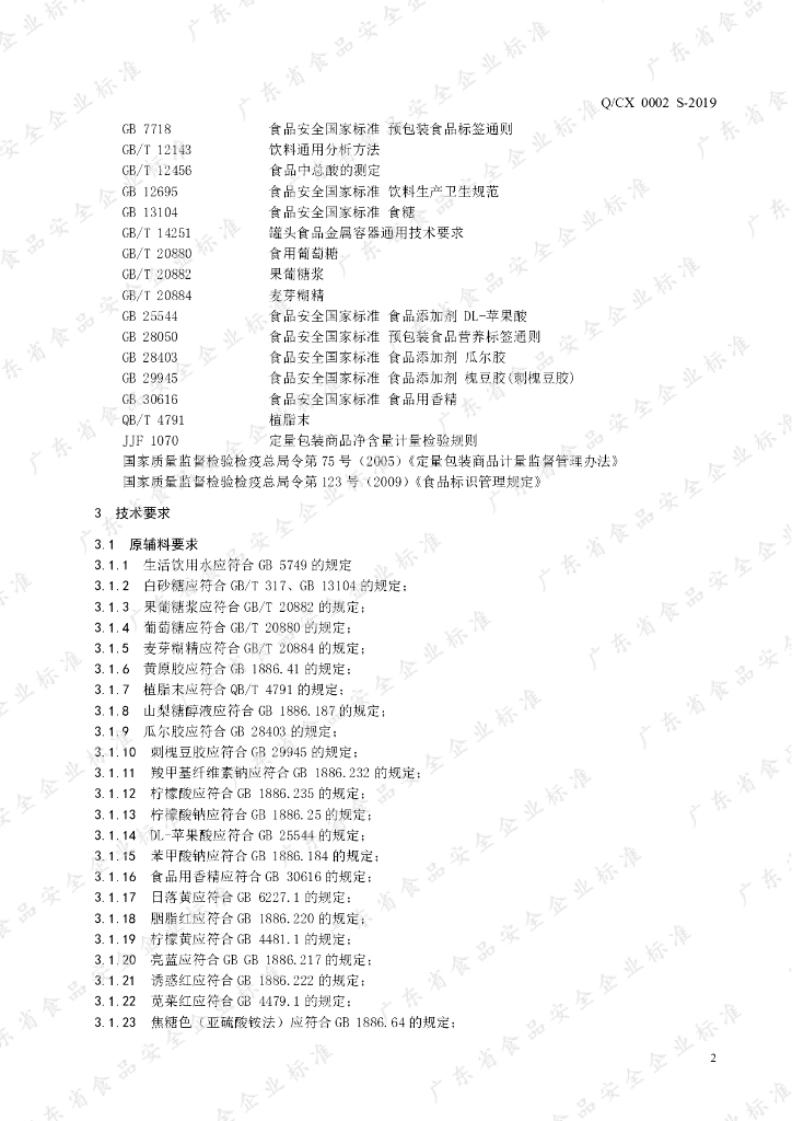Q/CX 0002S-2019 标准预览