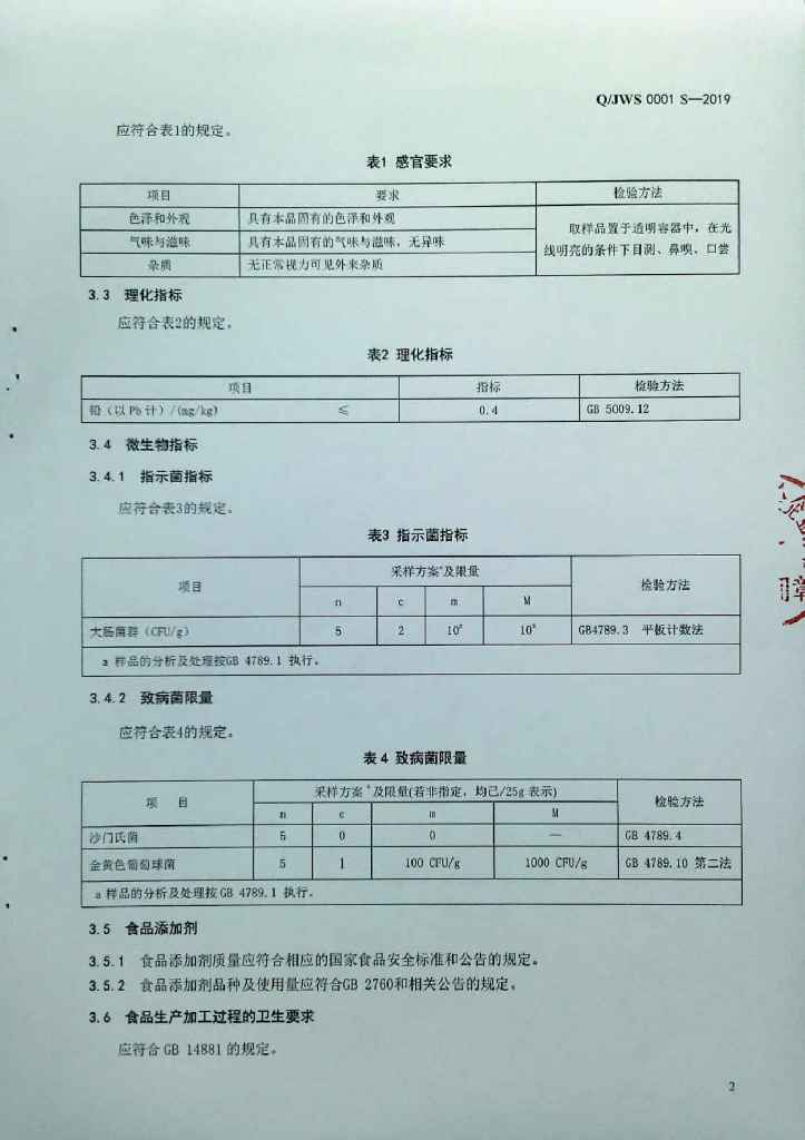 Q/JWS 0001S-2019 标准预览