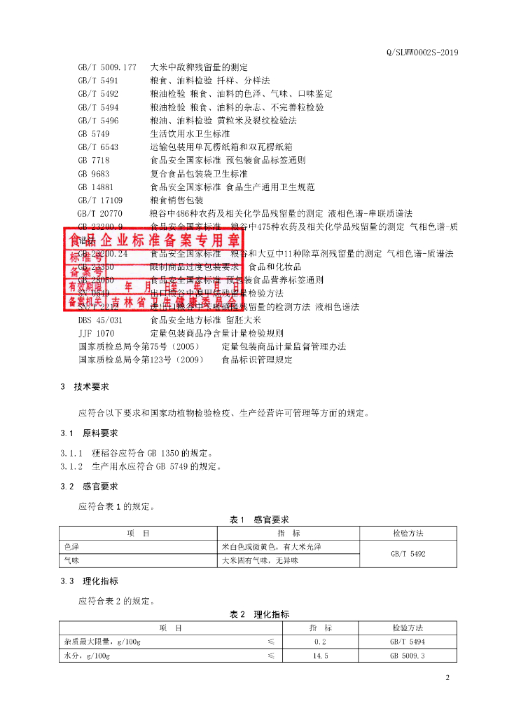 Q/SLWW 0002S-2019 标准预览