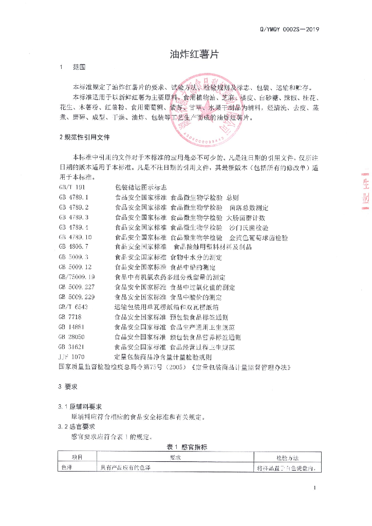Q/YMQY 0002S-2019 标准预览