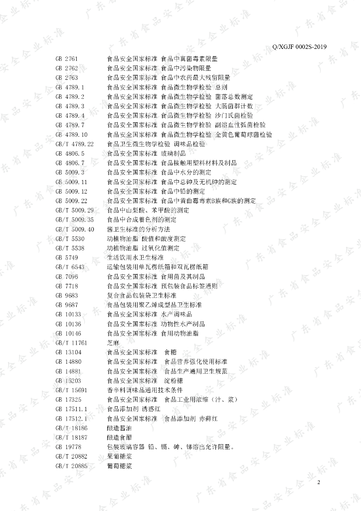 Q/XGJF 0002S-2019 标准预览